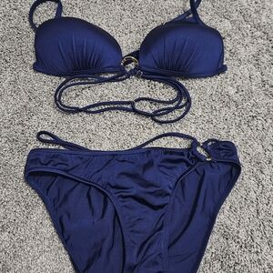 VENUS Navy Blue Ring-Accent Bikini Set